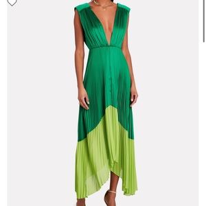 AMUR Amelia pleated satin midi dress